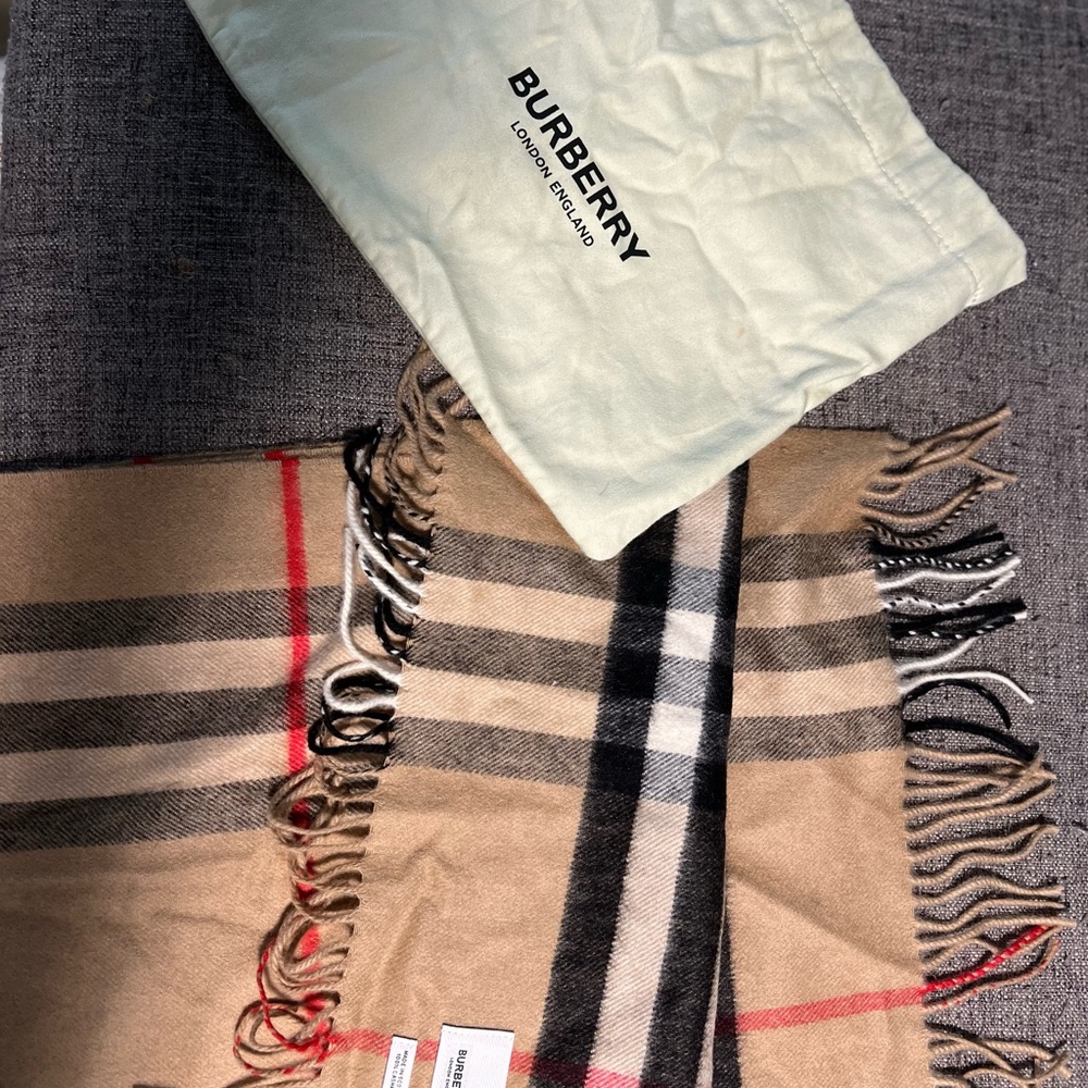 Burberry Cashmere Scarf in Tan and Red